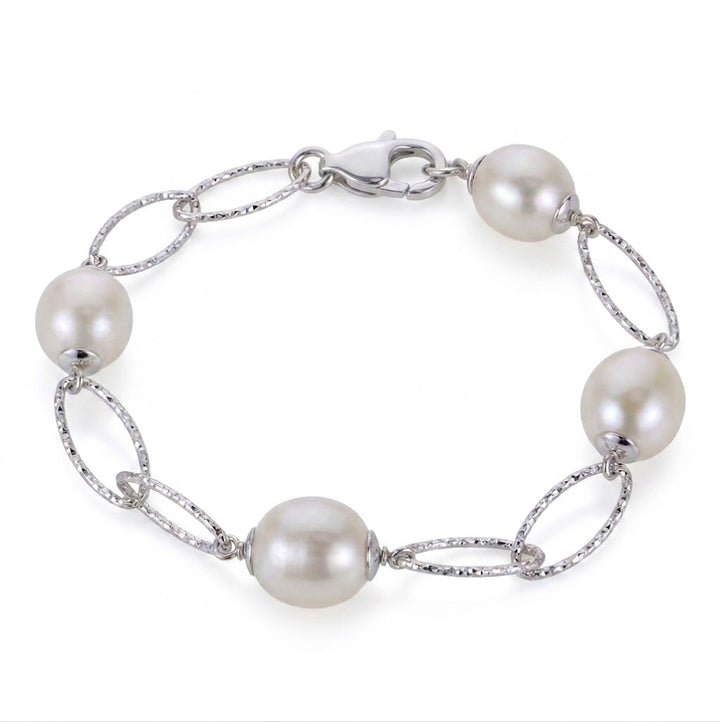 Freshwater Cultured Pearl Station Bracelet | Sterling Silver | 8.5–9.0 MM Pearls | 7–7.25 Inch Bracelet | 637881/FW - Brownee Jewelers