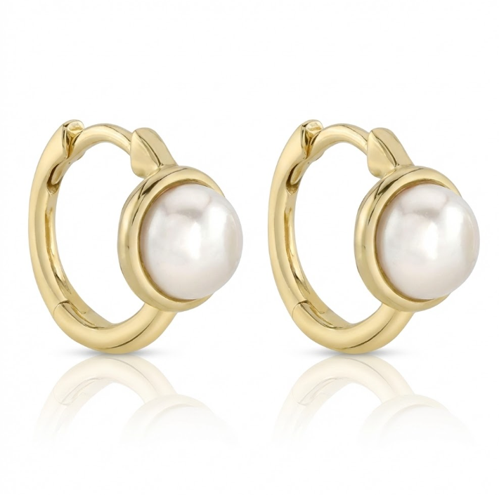 CULTURED PEARL HUGGIE EARRINGS IN 14K YELLOW GOLD