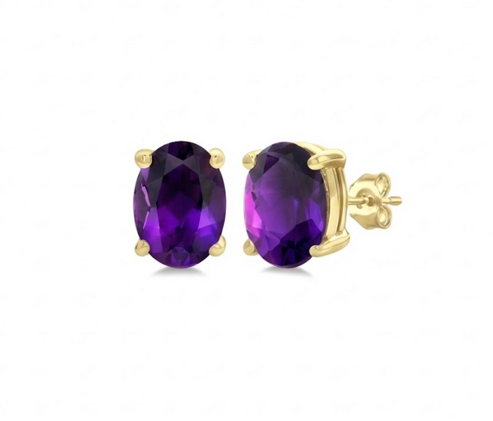 Oval Amethyst Stud Earrings | 14K Yellow Gold | 7×5 mm | - Brownee Jewelers