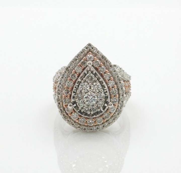 Pear Cluster Diamond Ring | 10K Two-Tone Gold | Round Diamonds | Statement Ring - Brownee Jewelers