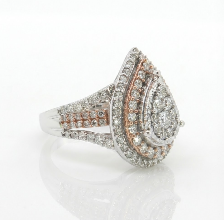 Pear Cluster Diamond Ring | 10K Two-Tone Gold | Round Diamonds | Statement Ring - Brownee Jewelers
