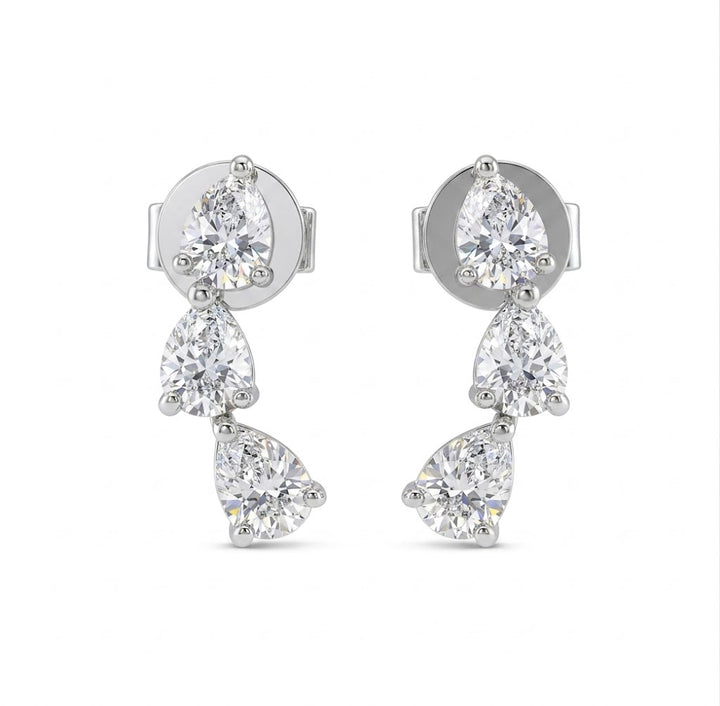Pear-Shaped Lab-Grown Diamond Dangle Earrings | 14K White Gold | 0.61 CTW Lab-Grown Diamonds | Three-Stone Drop Earrings - Brownee Jewelers