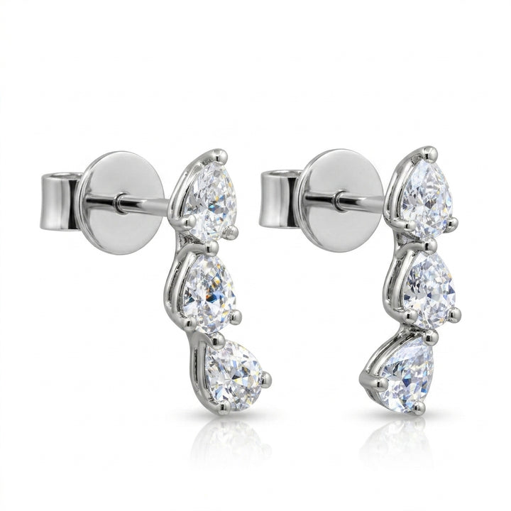 Pear-Shaped Lab-Grown Diamond Dangle Earrings | 14K White Gold | 0.61 CTW Lab-Grown Diamonds | Three-Stone Drop Earrings - Brownee Jewelers