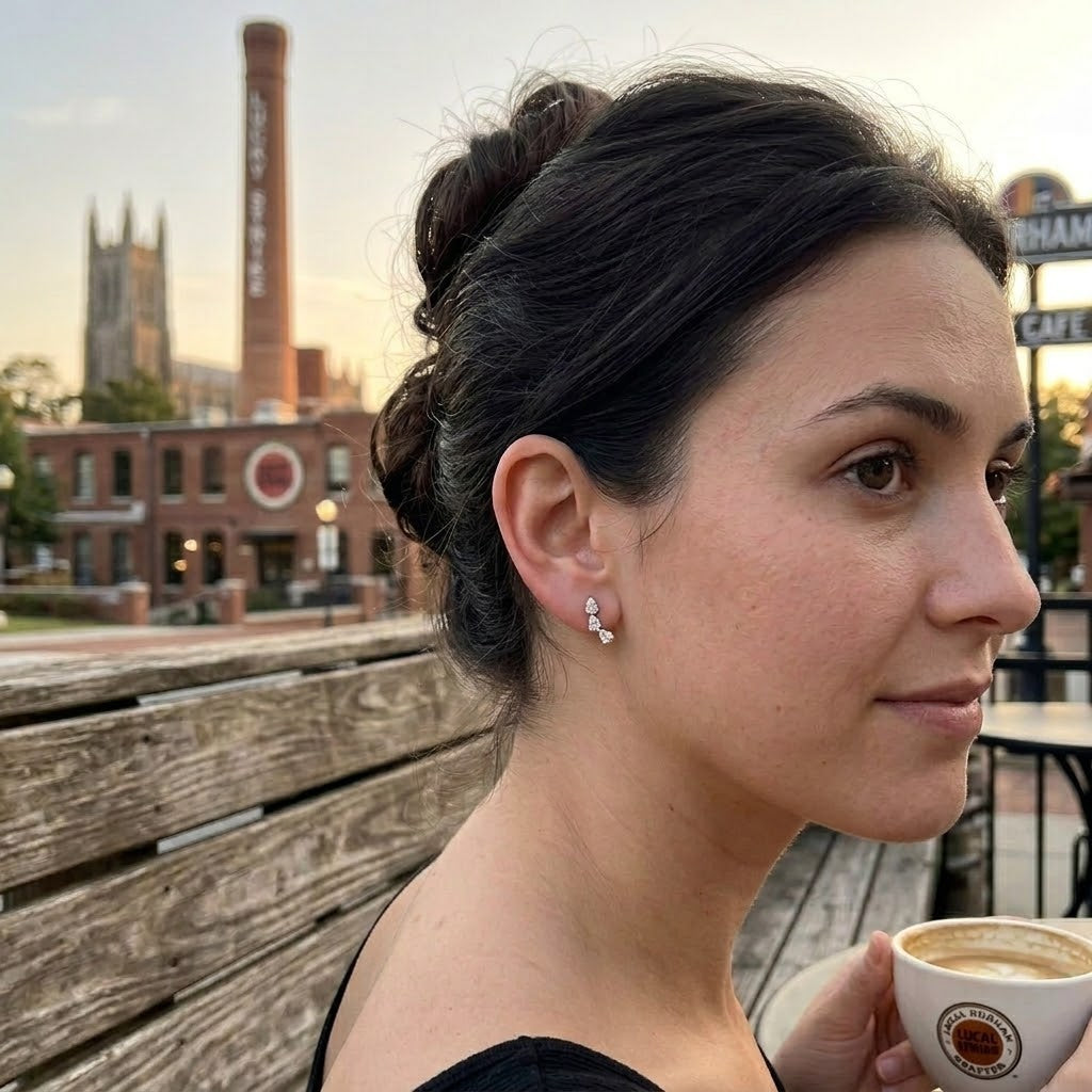 Pear-Shaped Lab-Grown Diamond Dangle Earrings | 14K White Gold | 0.61 CTW Lab-Grown Diamonds | Three-Stone Drop Earrings - Brownee Jewelers