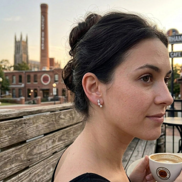 Pear-Shaped Lab-Grown Diamond Dangle Earrings | 14K White Gold | 0.61 CTW Lab-Grown Diamonds | Three-Stone Drop Earrings - Brownee Jewelers