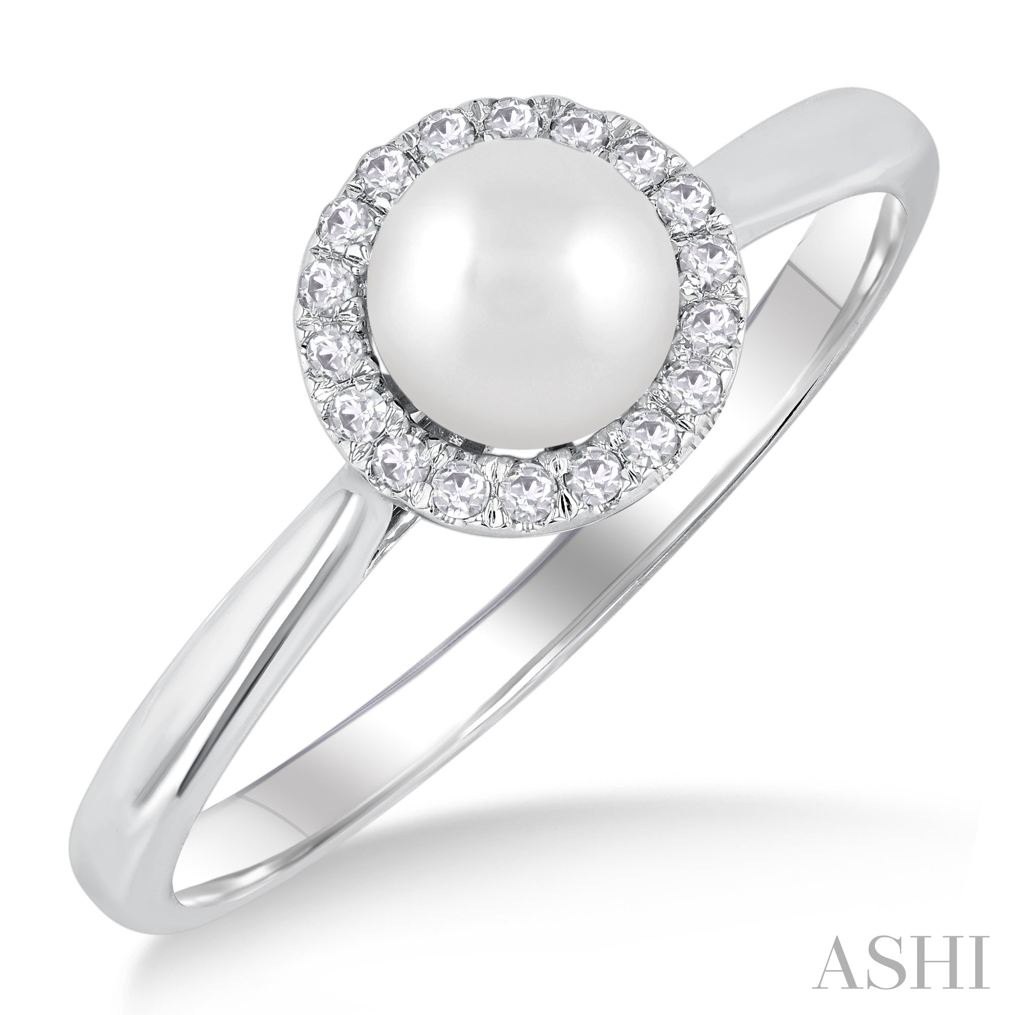 Cultured Pearl & Diamond Halo Ring, 0.07 ctw