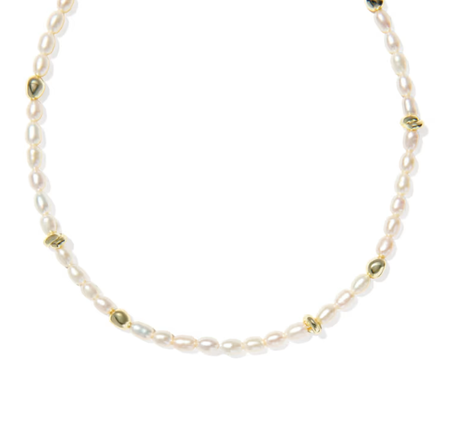 Gabriella Gold Pearl Strand Necklace | Gold Tone | Freshwater Cultured Pearls | Adjustable Strand Necklace - Brownee Jewelers