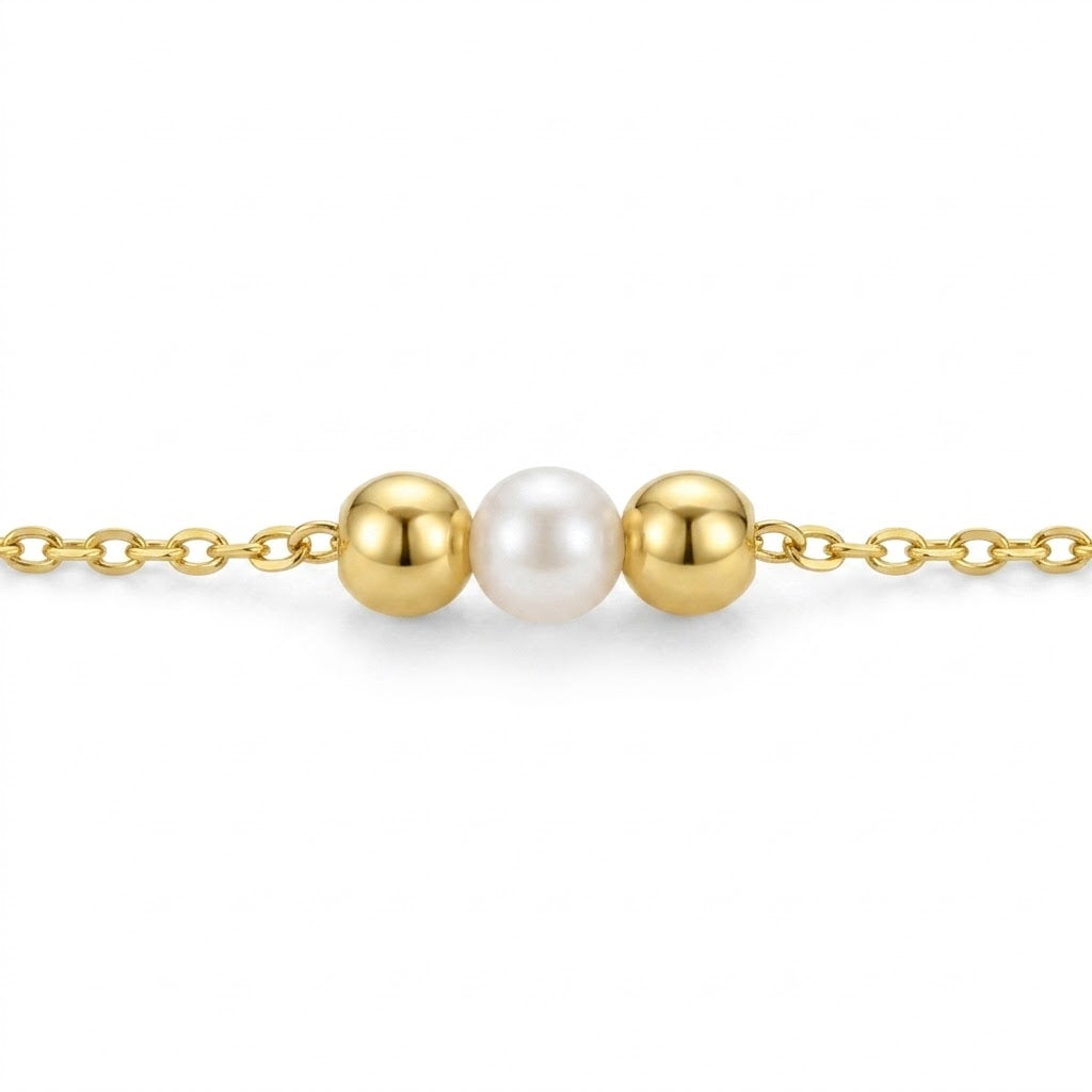 Adjustable 5 to 6 Inch Sterling Silver and 14K Yellow Gold-Plated Freshwater Cultured Pearl Kids Bracelet