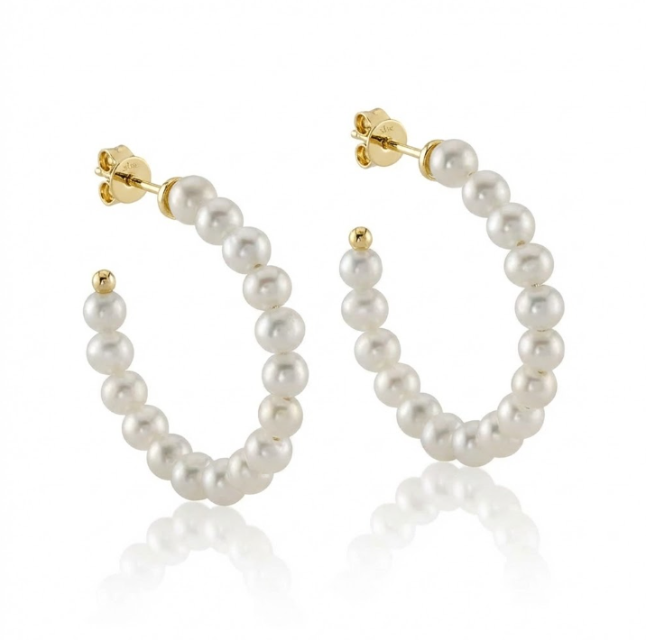 Cultured Pearl Hoop Earrings | 14K Yellow Gold | Classic Beaded Pearl Hoops - Brownee Jewelers