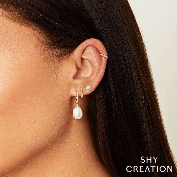 SHY CREATION | 0.06CT DIAMOND & CULTURED PEARL EARRING | 14K YELLOW GOLD | SC55023676 - Brownee Jewelers