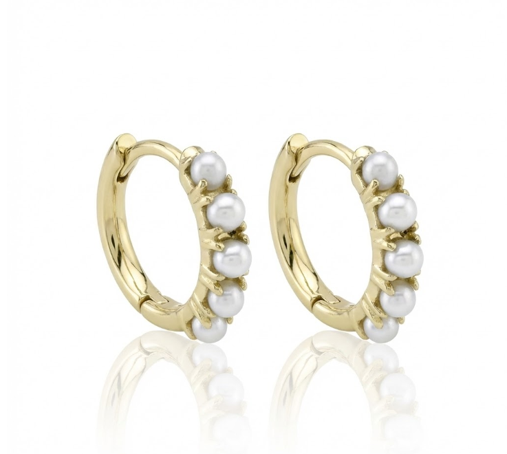 Cultured Pearl Huggie Earrings | 14K Yellow Gold | Classic Pearl Hoop Earrings - Brownee Jewelers