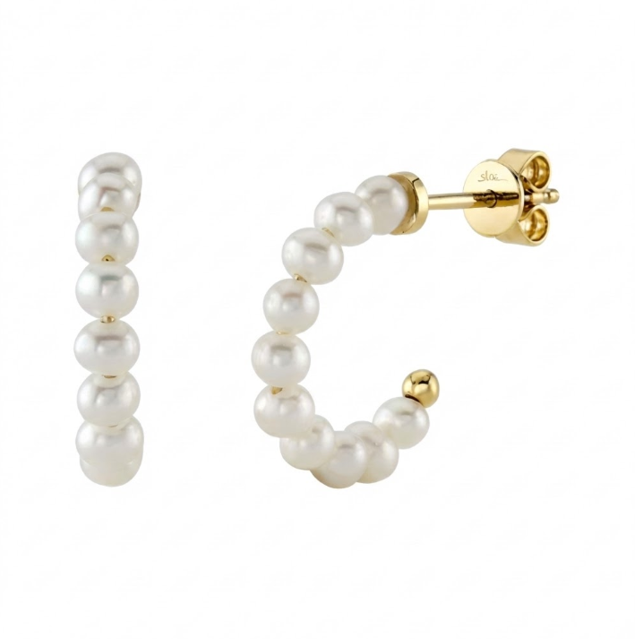 Cultured Pearl Hoop Earrings | 14K Yellow Gold | Post Back | BRN-PEH001 - Brownee Jewelers