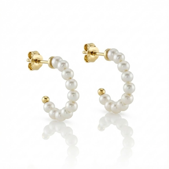 Cultured Pearl Hoop Earrings | 14K Yellow Gold | Post Back | BRN-PEH001 - Brownee Jewelers