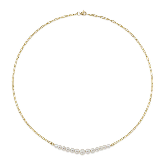 CULTURED PEARL PAPER CLIP LINK NECKLACE IN 14K YELLOW GOLD
