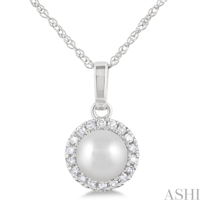 Pearl Diamond Halo Pendant, 5 mm | 10K White Gold | 0.07 ctw | Classic Halo - Brownee Jewelers