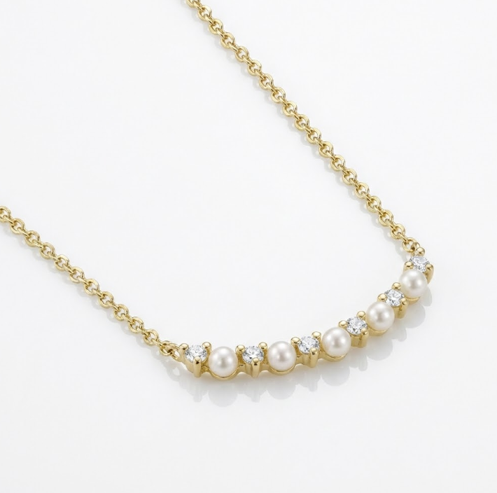 Diamond & Cultured Pearl Necklace | 14K Yellow Gold | 0.12 ctw Diamonds - Brownee Jewelers