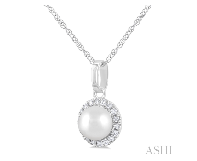 Pearl & Diamond Halo Pendant in 10K White Gold