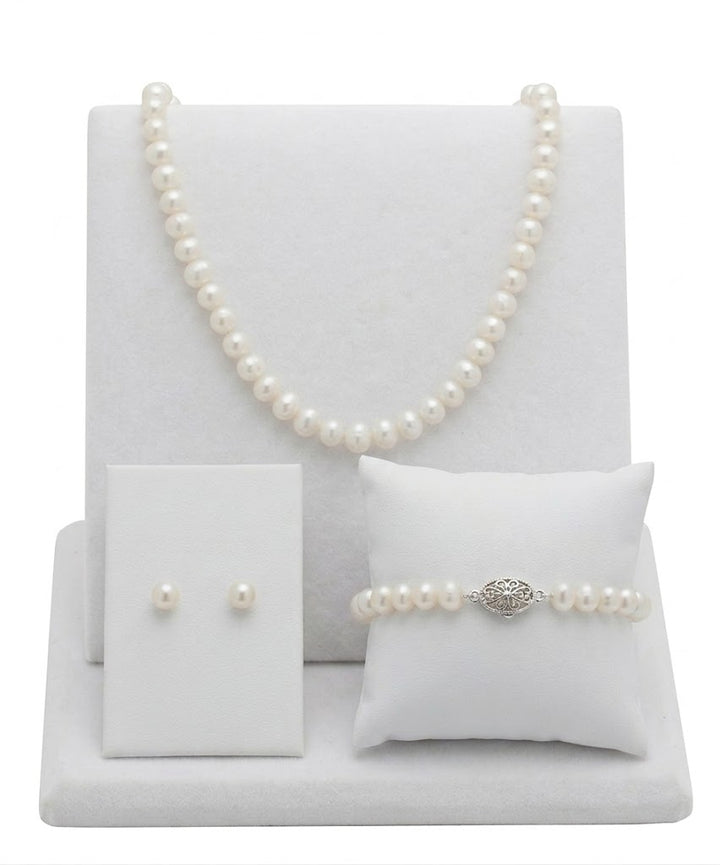 Freshwater Pearl Jewelry Set | Sterling Silver | 18 Inch Necklace, 7.5 Inch Bracelet & Pearl Stud Earrings | 646062/FW-BXD - Brownee Jewelers