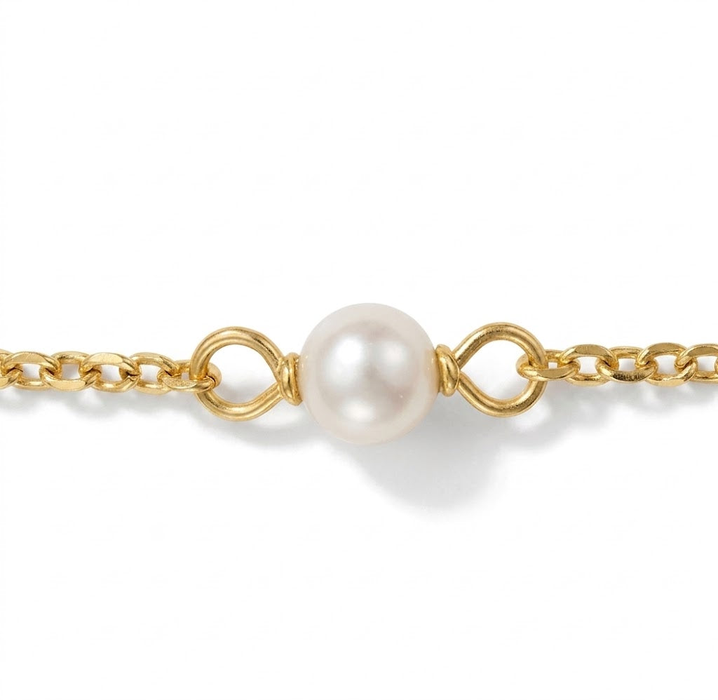 Adjustable 5 to 6 Inch Sterling Silver and 14K Yellow Gold-Plated Kids Freshwater Pearl Station Bracelet