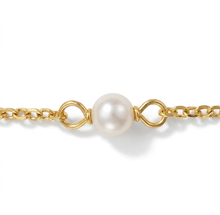 Kids Freshwater Pearl Station Bracelet | Sterling Silver & 14K Yellow Gold-Plated | Adjustable 5–6 Inches | GP-02-00245 - Brownee Jewelers