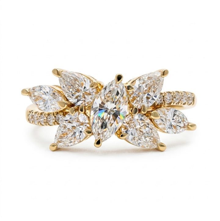 Marquise, Pear & Round Lab-Grown Diamond Ring | 14K Yellow Gold | 1.91 CTW Lab-Grown Diamonds | Floral Statement Ring - Brownee Jewelers