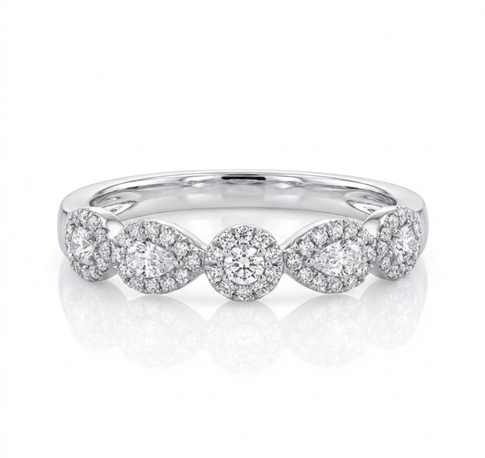 .40 TOTAL CARAT WEIGHT DIAMOND PEAR & ROUND RING IN 14K WHITE GOLD