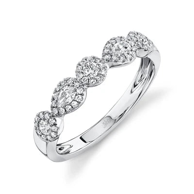 Diamond Pear & Round Ring | 14K White Gold | Pavé Diamonds | Fashion Band - Brownee Jewelers