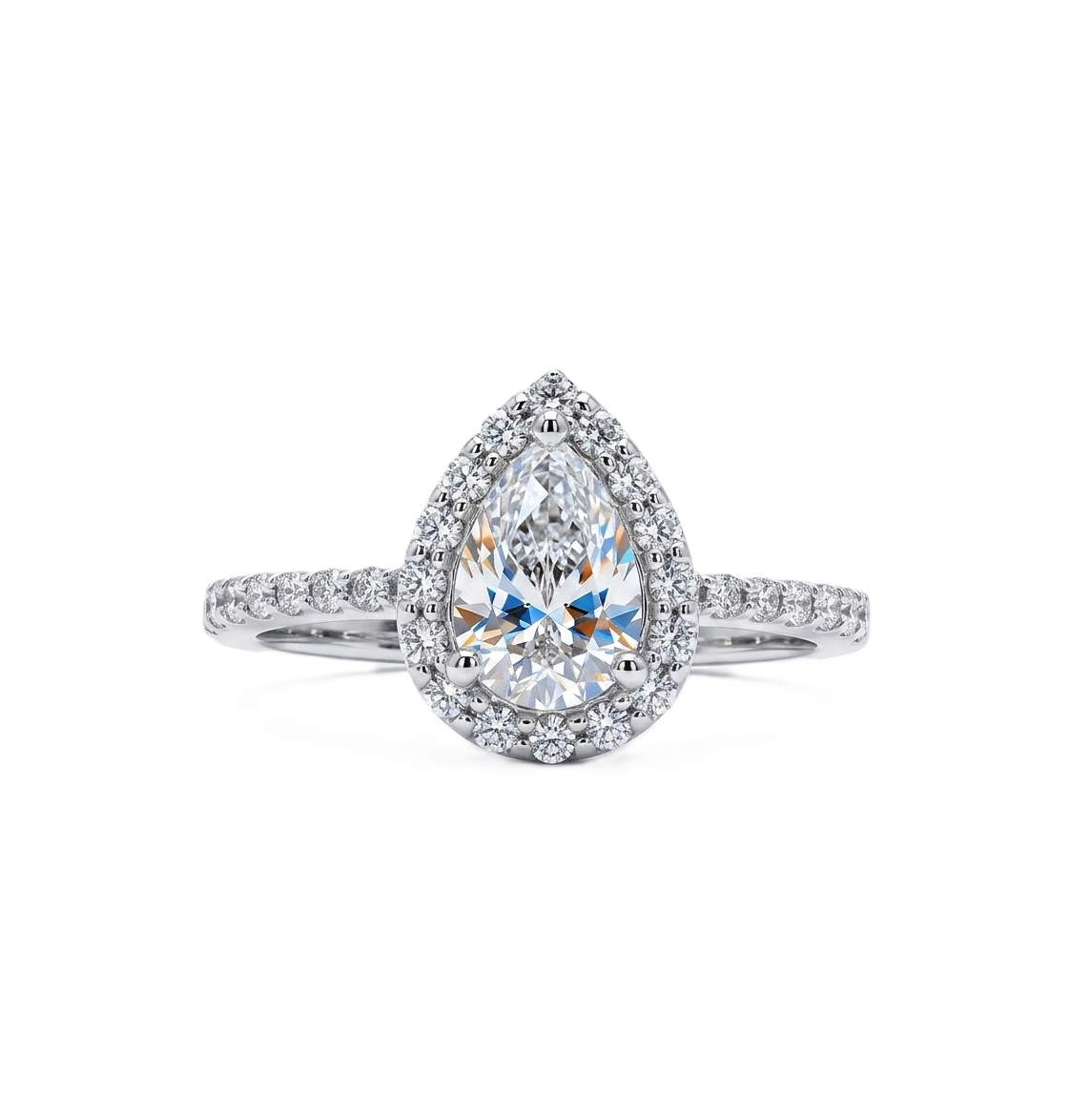 Pear Halo Diamond Engagement Ring | 14K White Gold | .73 CT Pear Center Diamond | 83498-7XS - Brownee Jewelers