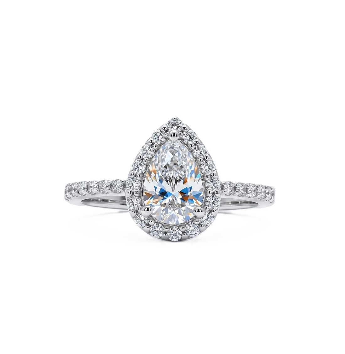 Pear Halo Diamond Engagement Ring | 14K White Gold | .73 CT Pear Center Diamond | 83498-7XS - Brownee Jewelers