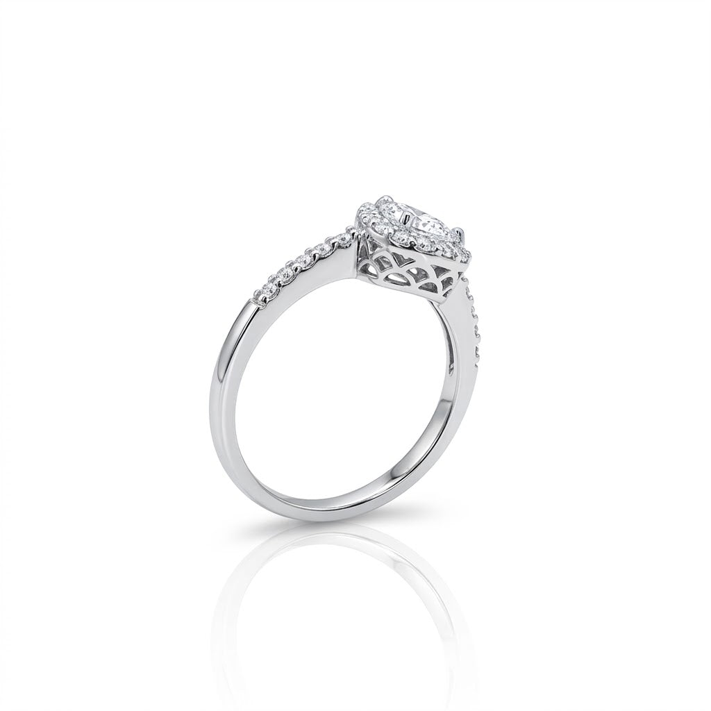 Pear Halo Diamond Engagement Ring | 14K White Gold | .73 CT Pear Center Diamond | 83498-7XS - Brownee Jewelers