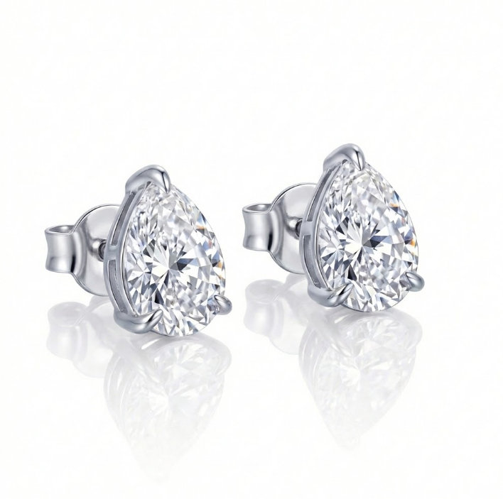 4.00 ctw Pear-Shaped CZ Stud Earrings | Sterling Silver | Classic Solitaire - Brownee Jewelers