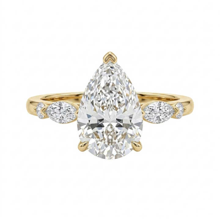 Pear Shape Lab-Grown Diamond Engagement Ring | 14K Yellow Gold | 2.22 CTW | Marquise & Round Accent Setting - Brownee Jewelers