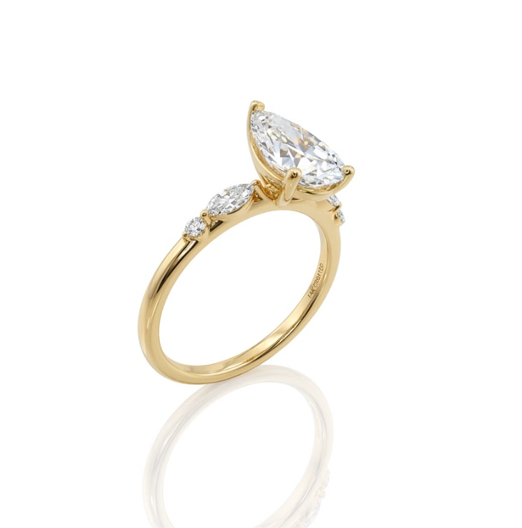 Pear Shape Lab-Grown Diamond Engagement Ring | 14K Yellow Gold | 2.22 CTW | Marquise & Round Accent Setting - Brownee Jewelers