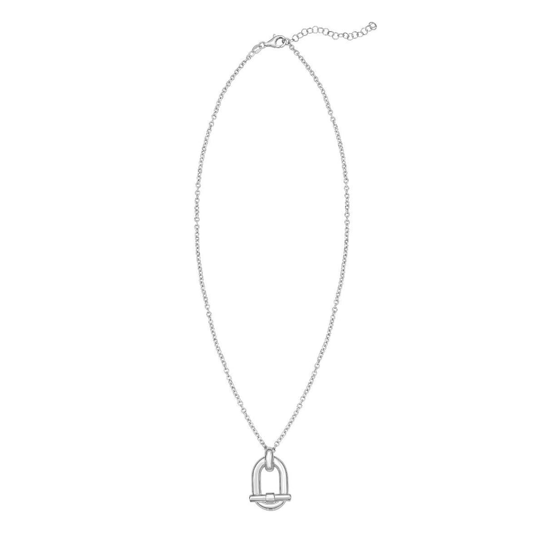 Open Oval Link Pendant Necklace in Sterling Silver with Adjustable 16 + 2 Inch Chain