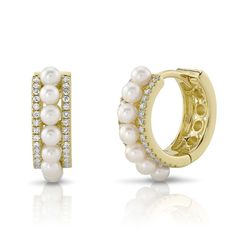 DIAMOND AND FRESHWATER CULTURED PEARL EARRINGS IN 14K YELLOW GOLD