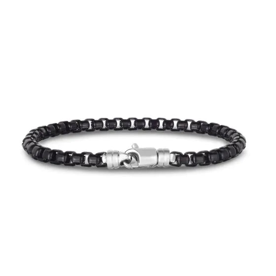 Black Enamel Box Link Bracelet | Sterling Silver | Bracelet | 5mm Box Link Design | 8.5 Inches | Lobster Clasp - Brownee Jewelers