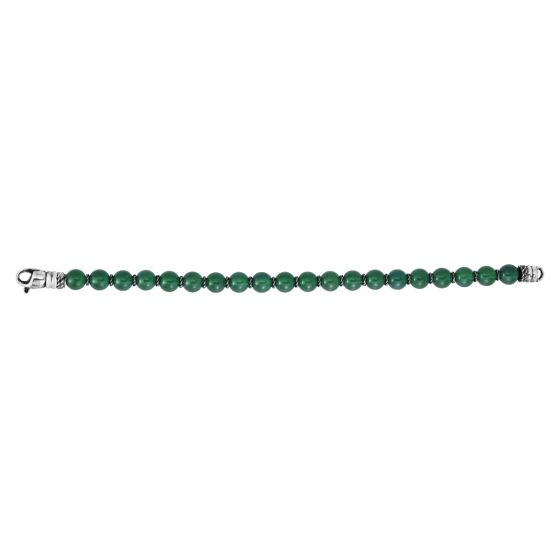 Green Agate Bead Bracelet | Sterling Silver | Men's Bracelet | Round Green Agate Beads | 8.25 Inches | Lobster Clasp - Brownee Jewelers