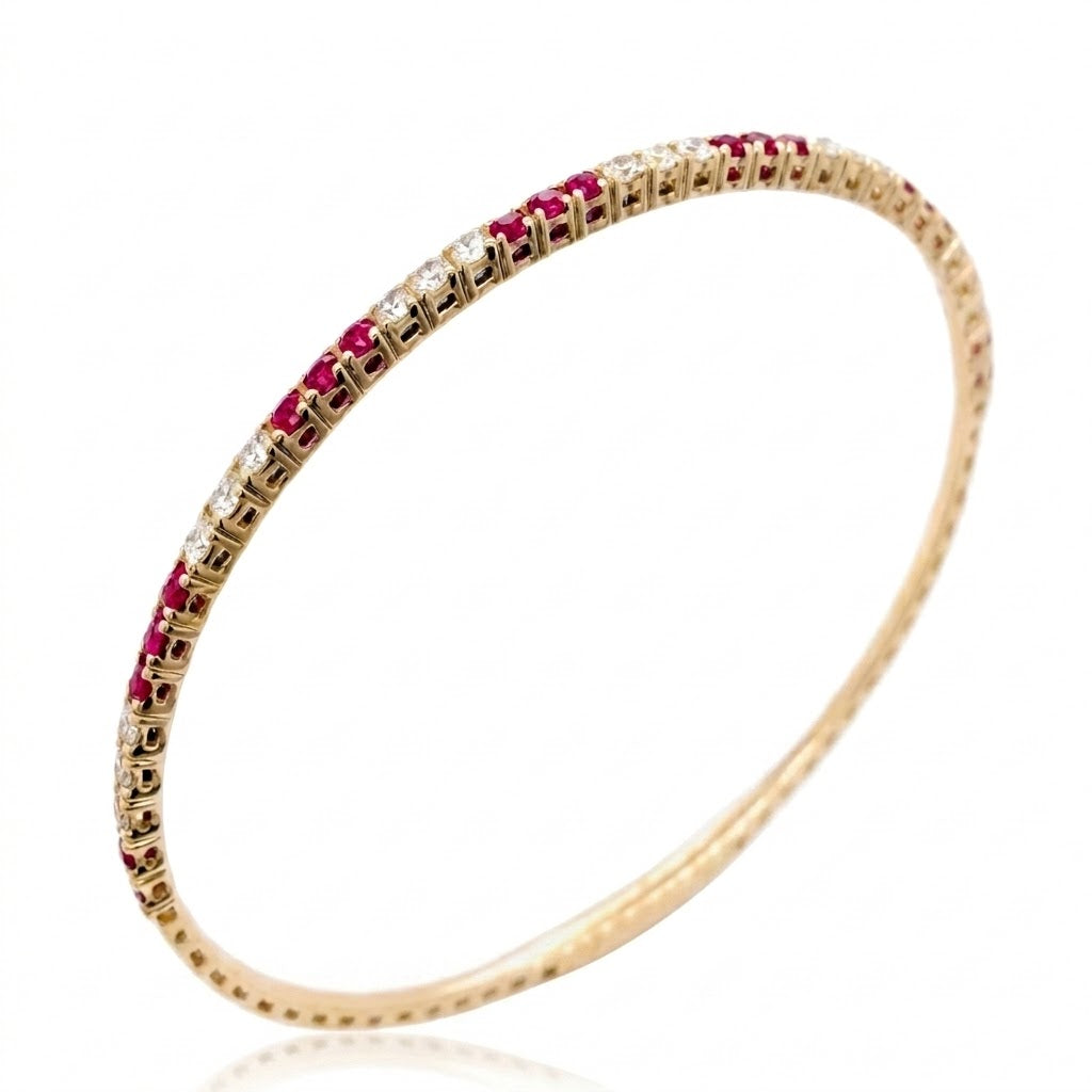 Diamond & Ruby Flexible Bangle Bracelet