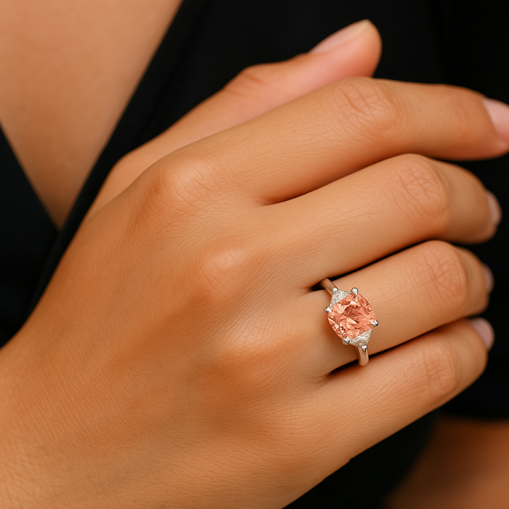 Lab grown diamond pink center stone ring 