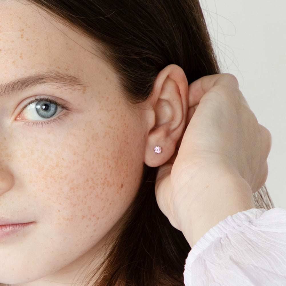 Sterling Silver & 14K Yellow Gold-Plated October Pink CZ Kids Stud Earrings