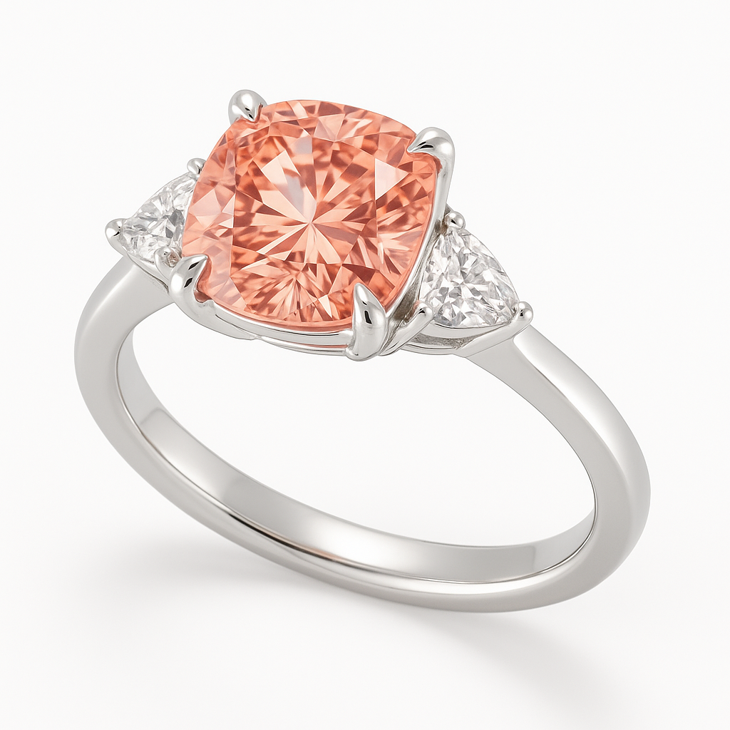 Lab grown diamond pink center stone ring 