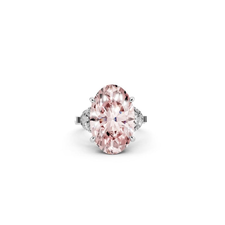 Pink Oval Lab-Grown Diamond Three-Stone Engagement Ring | 14K White Gold | 13.04 ctw | Oval & Half-Moon Diamonds | Statement Design - Brownee Jewelers