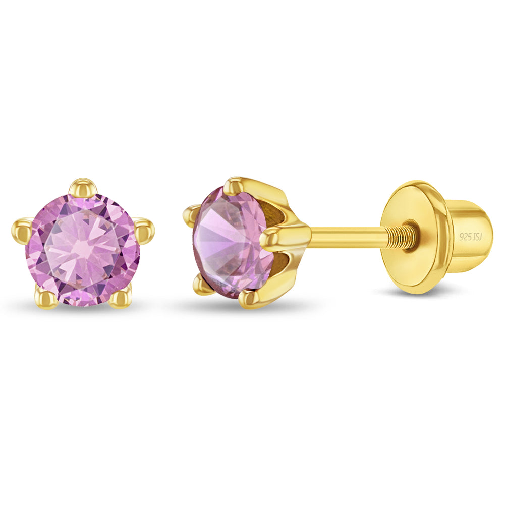 Sterling Silver & 14K Yellow Gold-Plated October Pink CZ Kids Stud Earrings