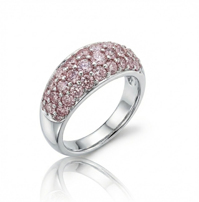 Pink Diamond Band | 0.70 ctw Round | 14K White Gold | Pavé Dome Ring - Brownee Jewelers