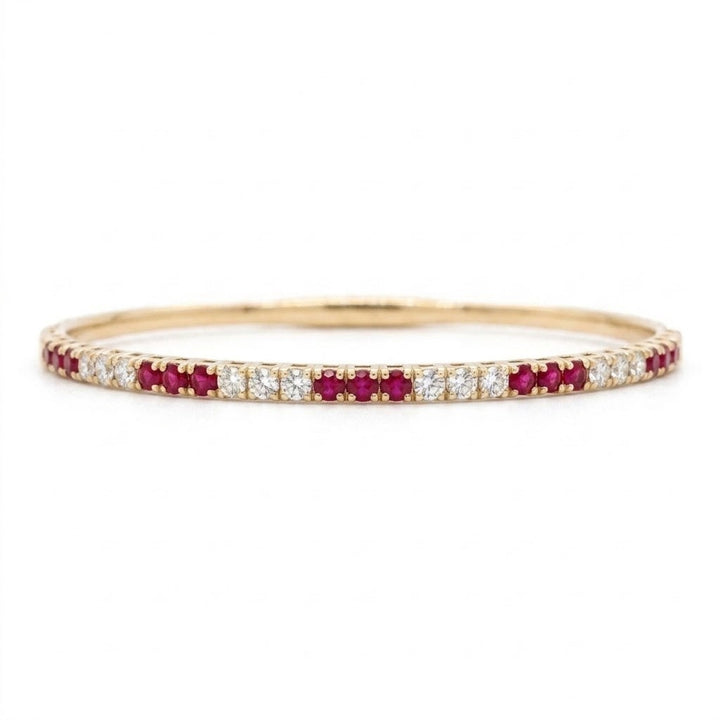 Diamond & Ruby Flexible Bangle Bracelet | 14K Two-Tone Gold | 1.61 CTW Gemstones | Alternating Ruby and Diamond Design | BDD4450_RU-395 - Brownee Jewelers
