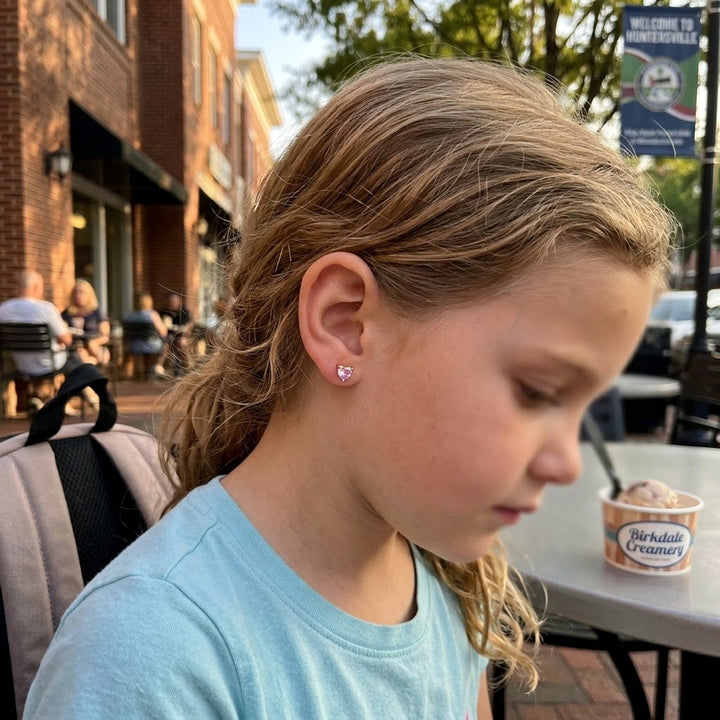 October Heart CZ Children's Stud Earrings | Sterling Silver & 14K Yellow Gold-Plated | 4mm | Screw Backs | GP-03-01274 - Brownee Jewelers
