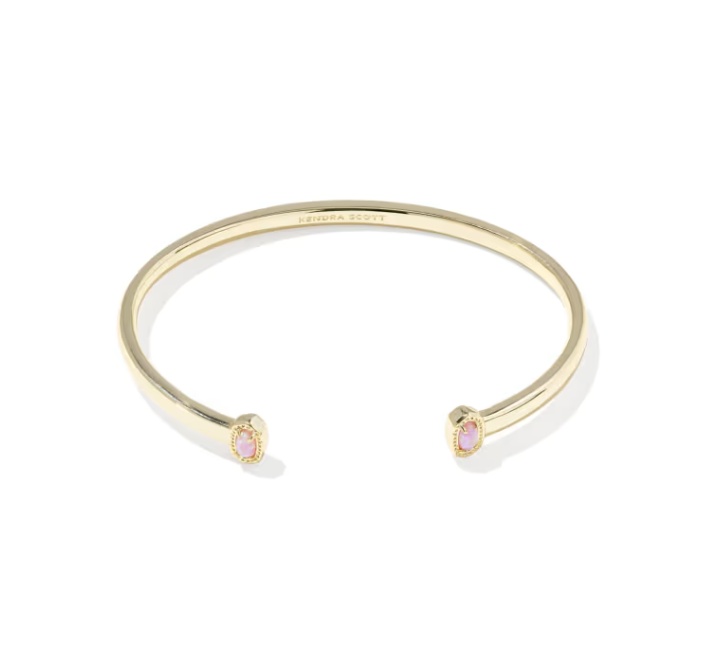 Mini Elton Gold Cuff Bracelet | Gold-Plated Brass | Light Pink Lab Opal | Open Cuff Design - Brownee Jewelers