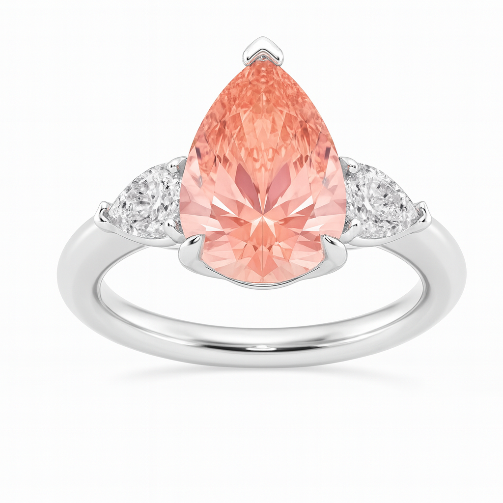 3 stone lab grown ring Pink diamond center 