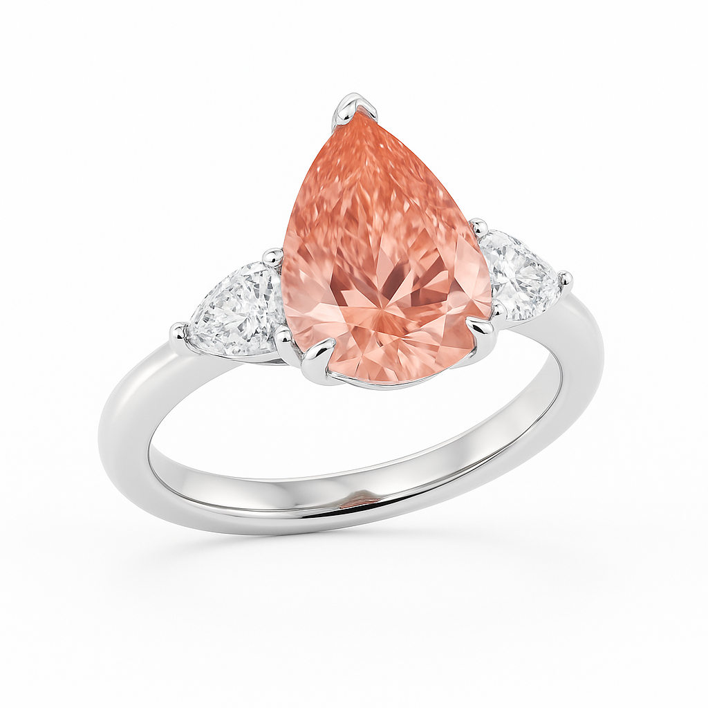 3 stone lab grown ring Pink diamond center 