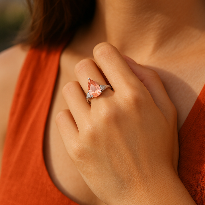 3 stone lab grown ring Pink diamond center 